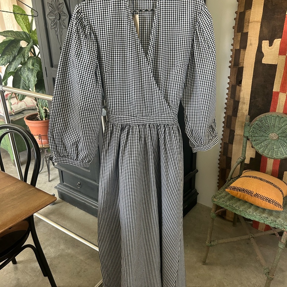 Selva Negra Black White Checkered Anita Long Cotton Wrap Dress Size 2 NWT